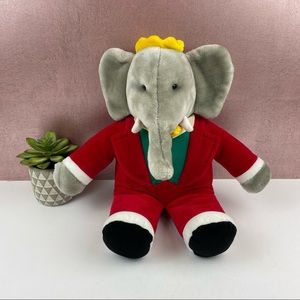Vintage Babar Elephant 1988 Gund Gray Red Plush Stuffed Animal Toy